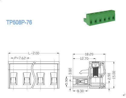 Single Level Pluggable Terminal Blocks Brass Female Connectors Pitch 7.62mm