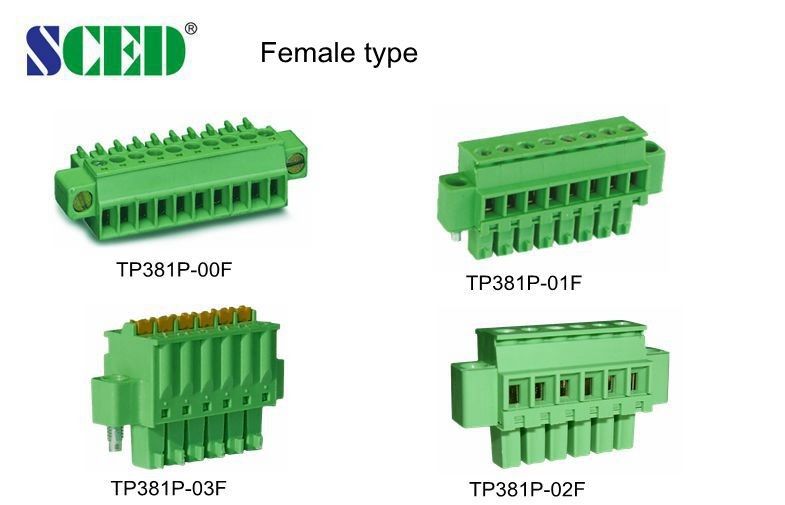 Green Spacing 3.5mm Pluggable Terminal Block Female 300V / 8A UL94-V0