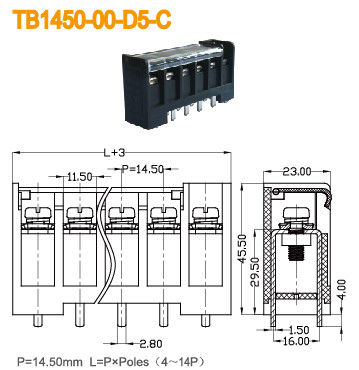 Power Barrier Terminal Block Black 14.5mm Pitch 40A with Cover 4-14 Poles