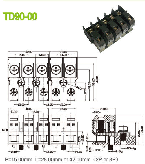 Feed Through Electrical Terminal Block Connectors 85A Brass Perforation 15mm M5