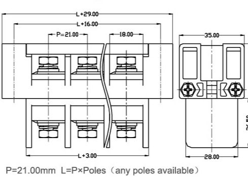 Plastic Cover 180A Panel Mount Terminal Block 21mm Perforation Feed Through