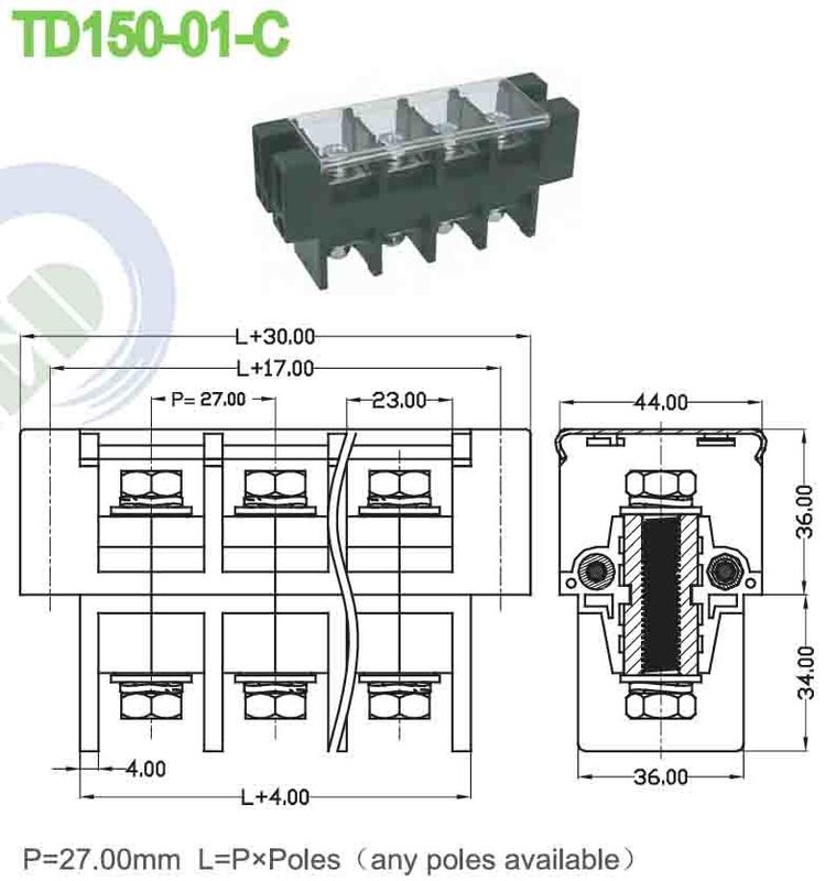 150A PBT Power Terminal Block Connector Perforation Pitch 27.0mm M8 Screw