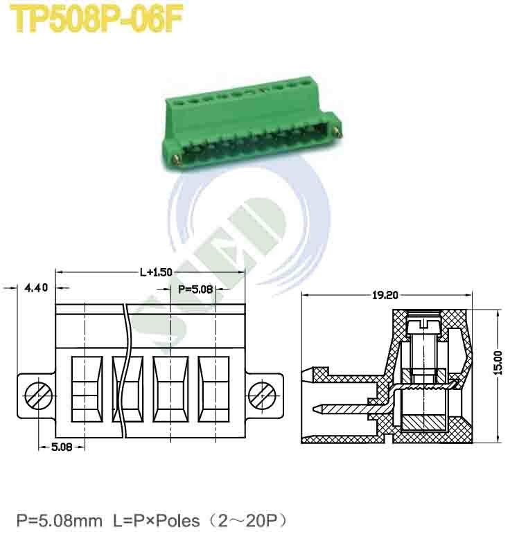 Pluggable Terminal Block Plug Female Sockets Pitch 5.08mm 300V 18A 2-20P Plug-in Terminal Block