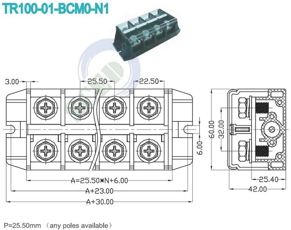 Polyamide Housing Material High Current Terminal Block with CSA Certification