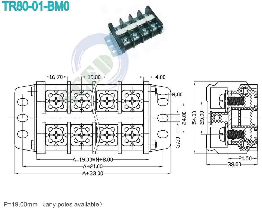 High Current Terminal Block with 300-750kcmil Wire Range 150A Rated Current and Polyamide Housing for Industrial Power Distribution