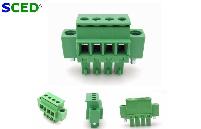 Pluggable Electrical Terminal Blocks Pitch 3.81mm 300v Flange Single Screw